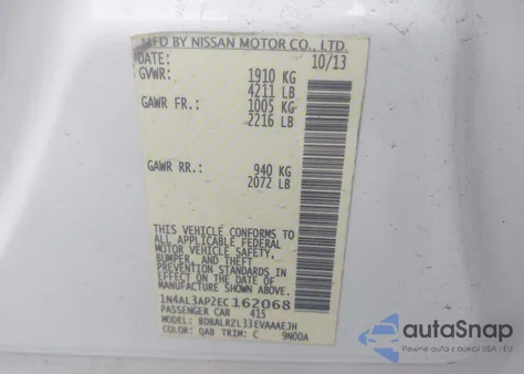 2014 Nissan Altima 2.5 S z USA, uszkodzony, nr VIN 1N4AL3AP2EC162068